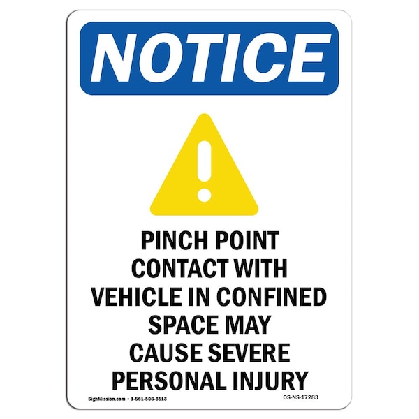OSHA Sign, Pinch Point Contact With Symbol, 5in X 3.5in Decal, 10PK, 3.5" W, 5" L, Portrait, PK10